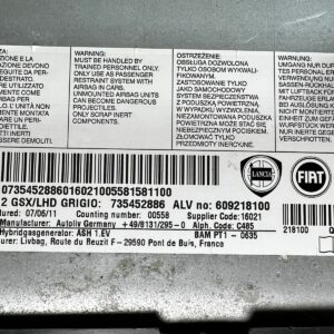 Airbag genoux FIAT 500 2 PHASE 1 1.3 JTD  735452886 609218100 KAB312